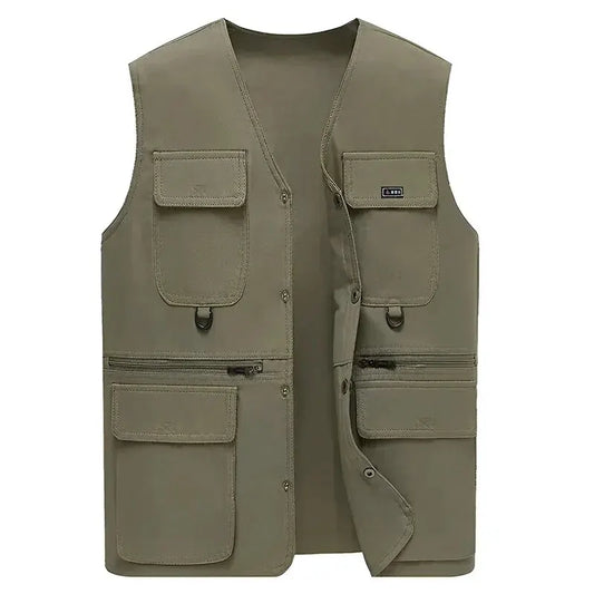 New 2024 Men's Spring Summer Autumn Thin Shoulders Multi-Pocket Waistcoat Jacket Casual Fashion Outdoor Fishing Vest Jacket