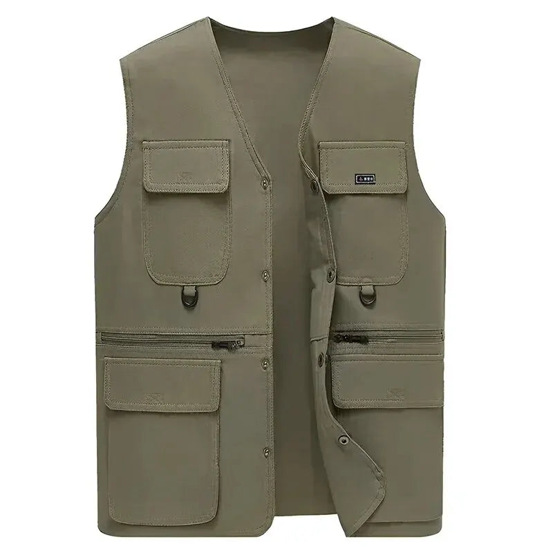 New 2024 Men's Spring Summer Autumn Thin Shoulders Multi-Pocket Waistcoat Jacket Casual Fashion Outdoor Fishing Vest Jacket