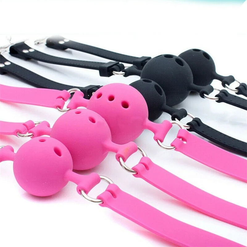 HotX Silicone Breathable Open Mouth Gag PU Leather Head Harness Hood Headgear Restraints Sex Slave Erotic Sex Toys for Couple