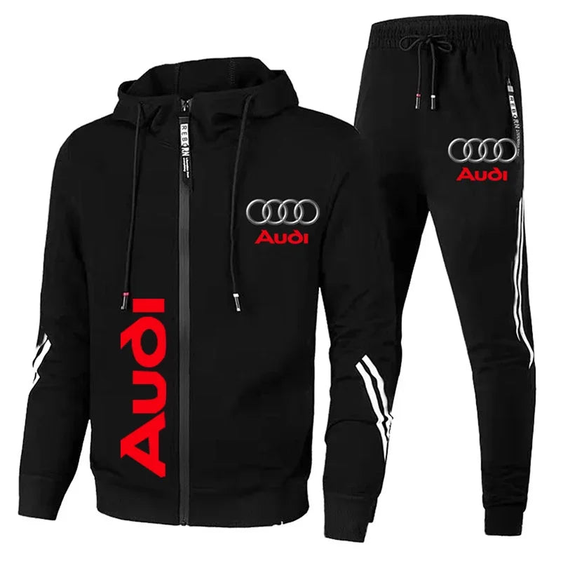 Men's Tracksuit Audi Logo Printed Sportswear Zipper Hooded Pullover+Pants 2 Piece Set Casual Fitness Running Suit Men's Clothing