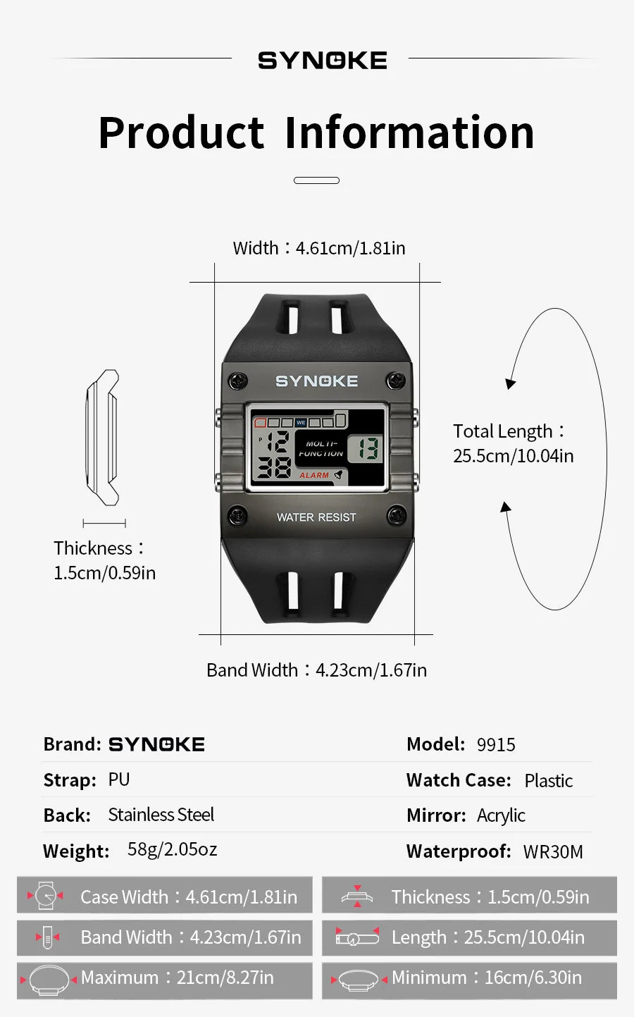 SYNOKE Digital Watch Men Sports Electronic Watch Waterproof Night Glow Large Screen Square Student Watch Outdoor New Color Trend