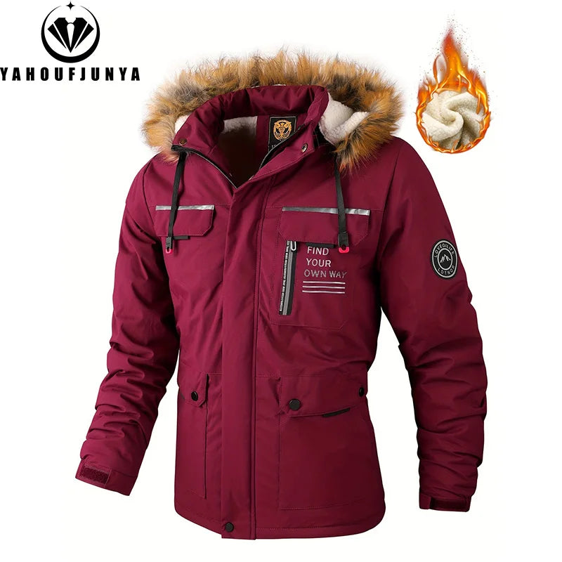 New Winter Men Outwear Fleece Warm Removable Hooded Hiking Jacket Men Outdoor Windproof Casual Fashion Jacket Coat Male Clothing