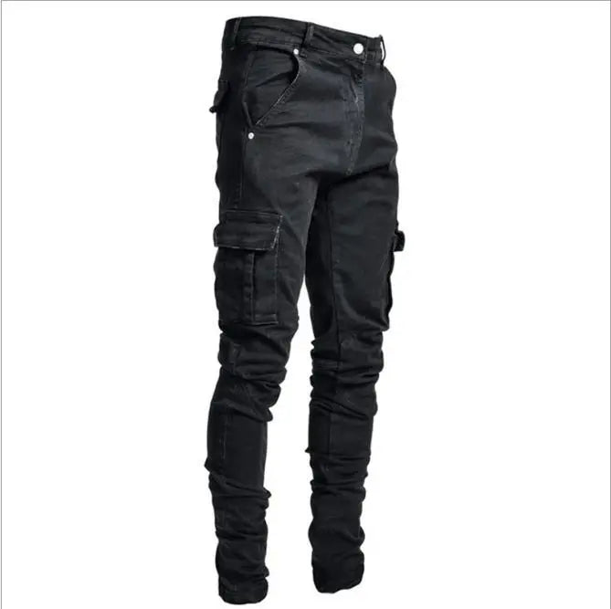 New Men's Slim Stretch Jeans Casual Fashion Multi Pocket Zipper Denim Trousers Everyday Men's Jeans Street Work Hip Hop Pants