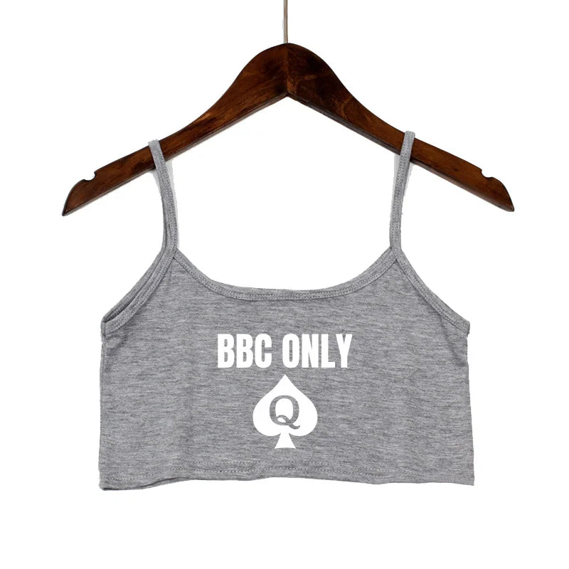 BBC ONLY Spades Crop Top for Women Sexy Letters Streetwear Girls Casual Clothes Elastic Camis Sleeveless Short Tank Top Bar