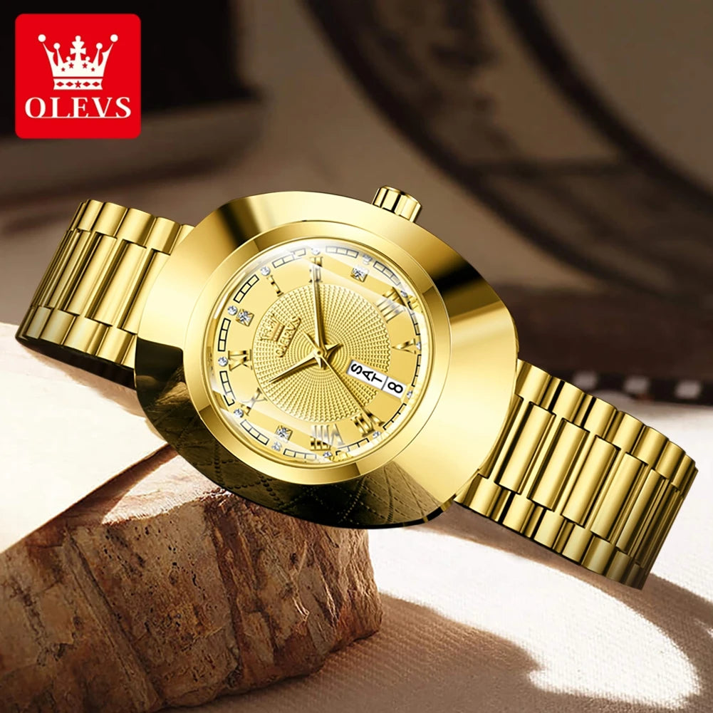 OLEVS 7008 New Big Dial Luxury Quartz Watch For Women Diamond Dual Calendar Elegant Ladies Hand Clock Waterproof Woman Watches