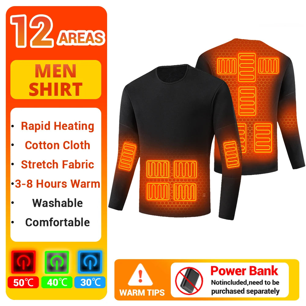 Men Winter Thermal Heated Jacket Vest Heated Underwear Women's Ski Suit USB Electric Heating Clothing Fleece Thermal Long Johns