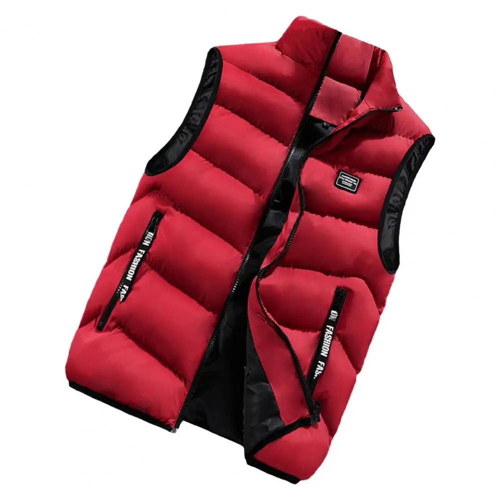 Men Quilted Vest Men's Winter Windproof Padded Vest with Stand Collar Zipper Closure Stylish Neck Protection Waistcoat for Cold