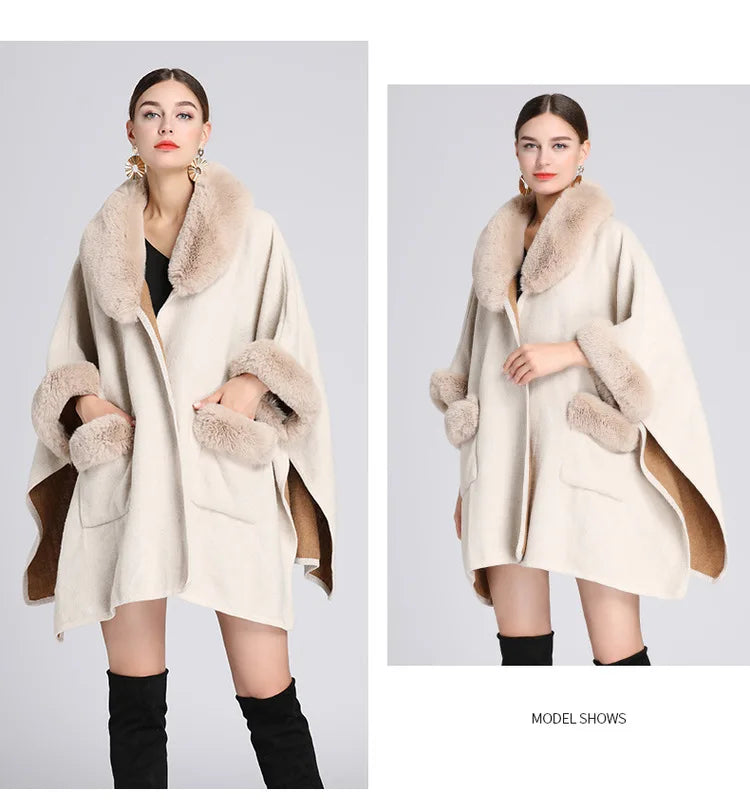 Autumn/winter New Style European American Fashion Loose Fit Woolen Jacket Cardigan Women's Imitation Rabbit Fur Collar E2018