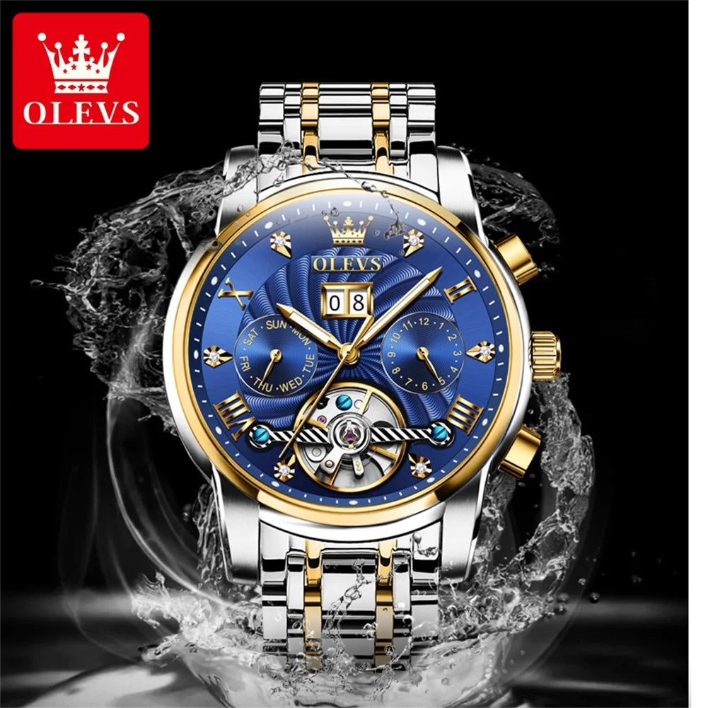 OLEVS Luxury Watches For Men Automatic Watch Waterproof Stainless Steel Mechanical Watches Gift Box Luminous Male Wristwatch