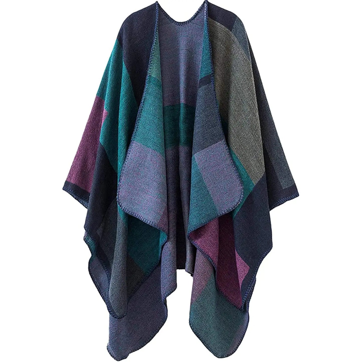 Thicken Winter Shawl Wraps Cape Women Fall Ponchos Plus Size Block Plaid Open Front Sweater Fleece Scarf Coat Holiday Outfits