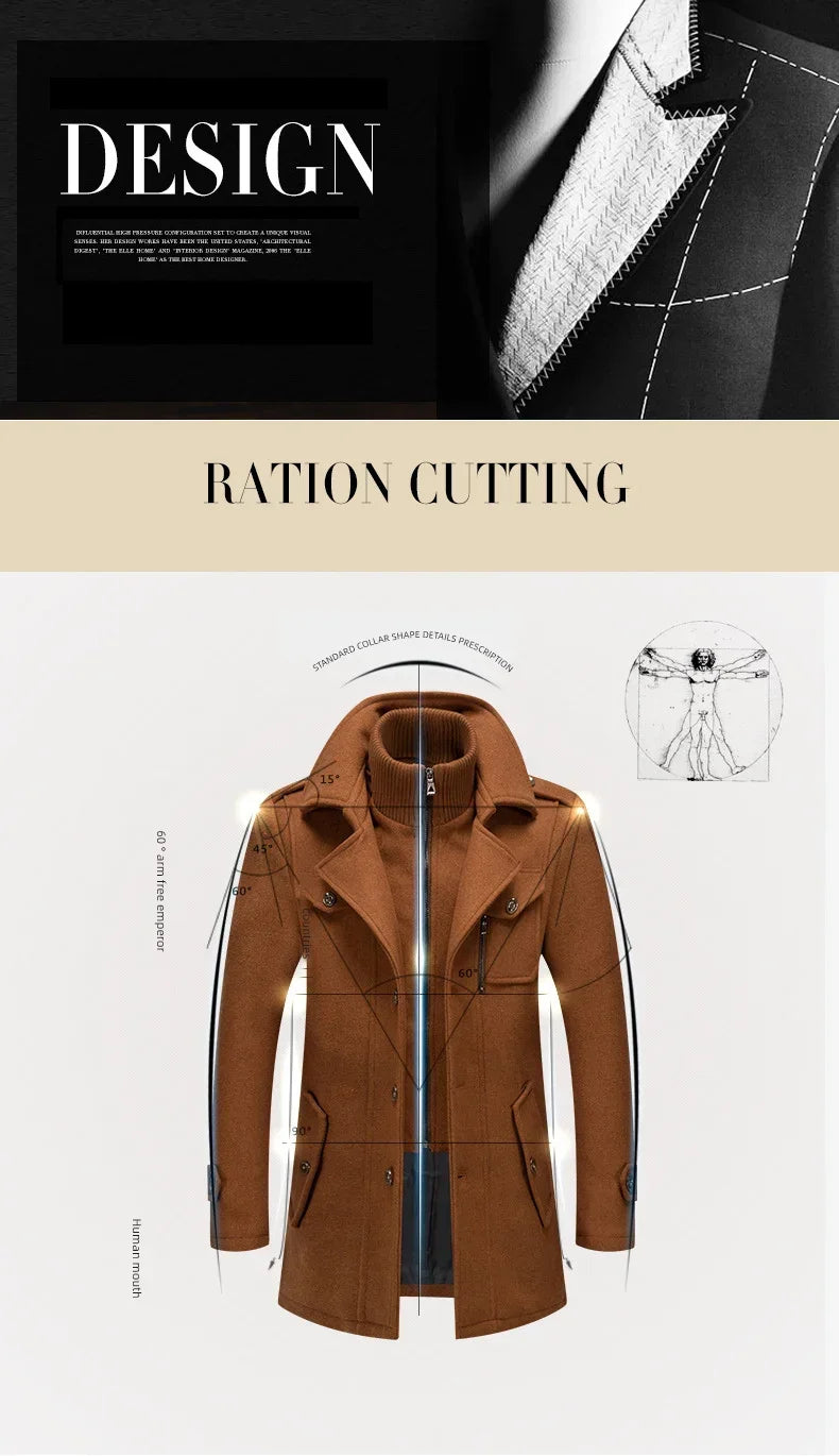 Woolen Overcoat 4XL Autumn Winter Mens Wool Trench Coats Fashion Middle Long Jacket Male Double Collar Zipper Coat Windbreak