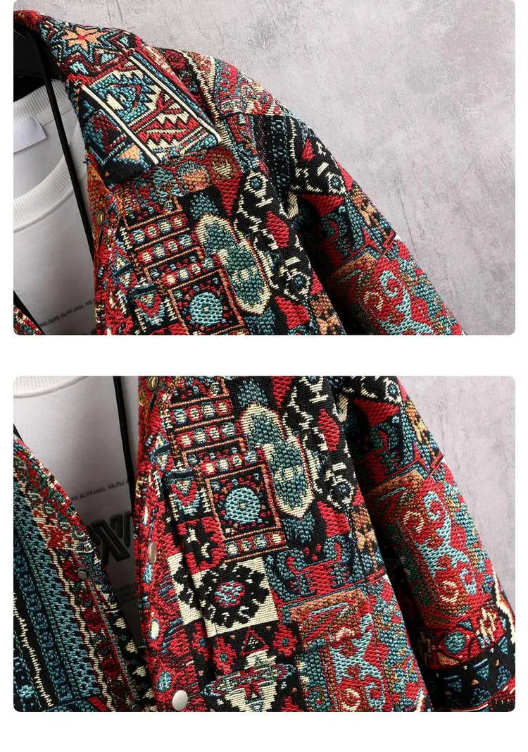 Autumn Casual Turn-Down Collar Jacket Spring Men's Outwear Ethnic Style Button Coat Youth Streetwear Oversized Tops