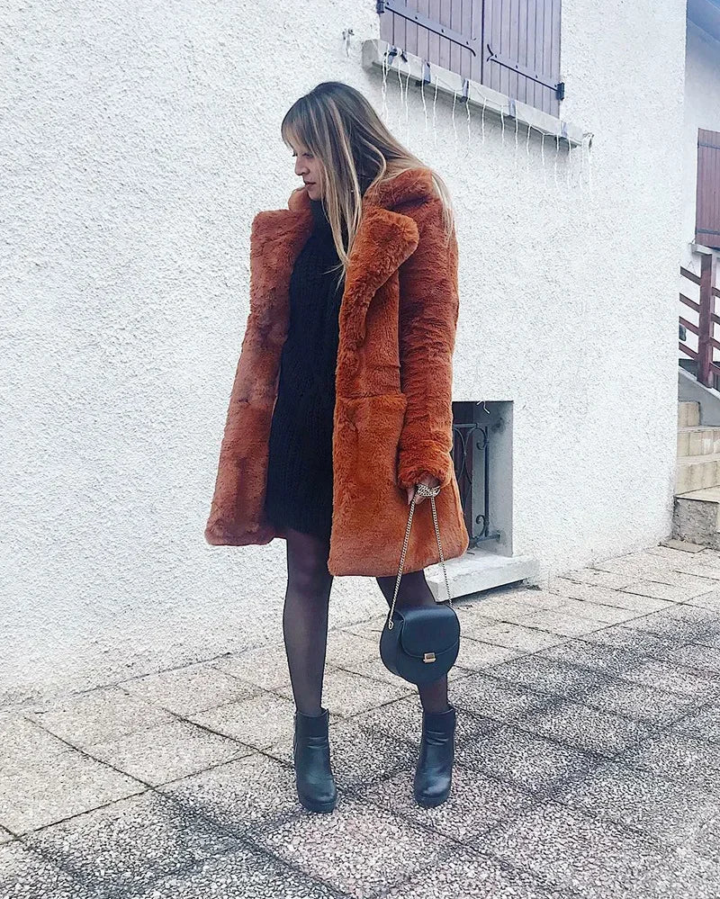 Thick Faux Fur Jacket Women Wine Red Autumn Winter Korean Maxi Coat Long Warm Luxury Fur Black Parkas Bontjas Furry Outerwear