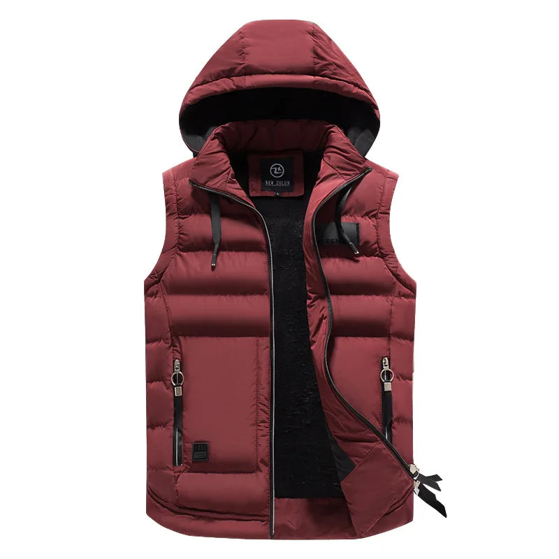 Mens Outdoors Vests 2024 Cotton-Padded Men's Winter Vest Warm Hooded Waistcoat Casual high quality hot sale Male Coats Vests