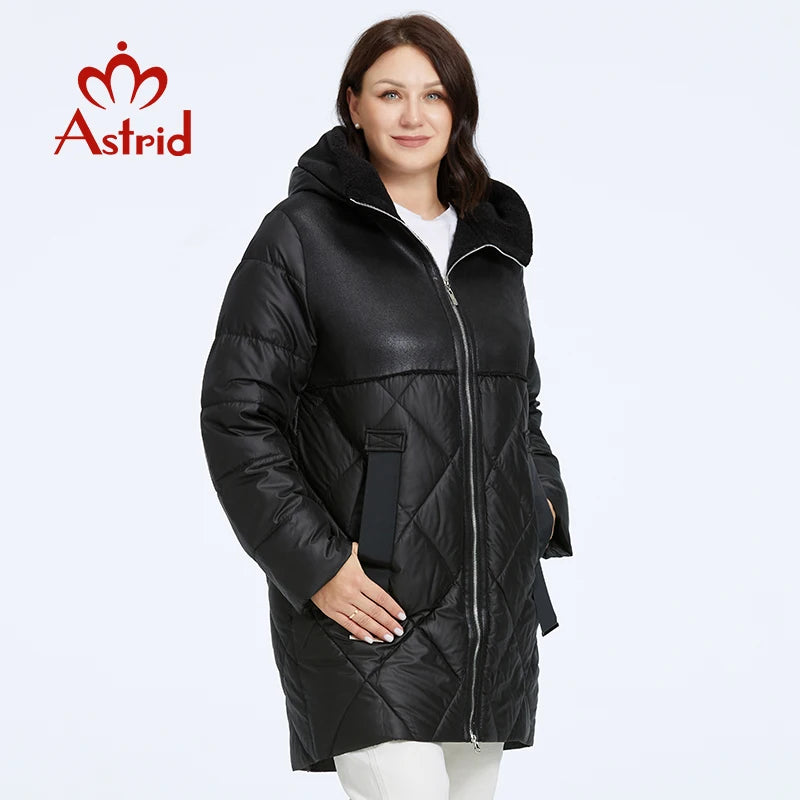 Astrid Women's Winter Jacket  Plus Size Women Parka Long Bio Down Jackets Stitching Design Thick Fleece Hooded Quilted Coat