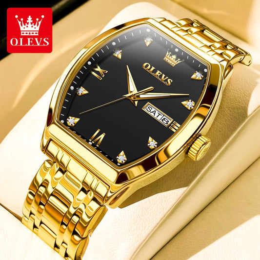 OLEVS Herrenuhren Luxus Tonneau Original Top-Marke Quarzuhr für Männer Wasserdicht Leuchtende Wochendatum Männliche Armbanduhr