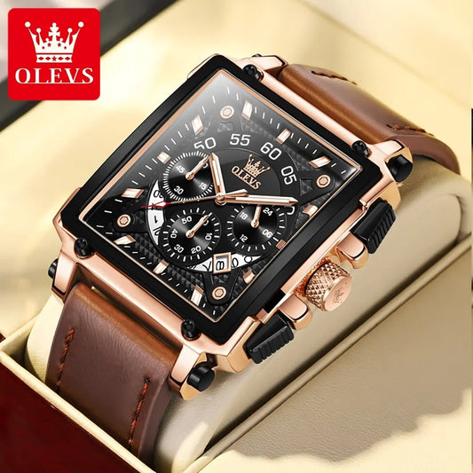 OLEVS Top Brand Male Watches Square Quartz Watch Watch For Men Waterproof Leather Strap Sport Clock Male Relogio Masculino