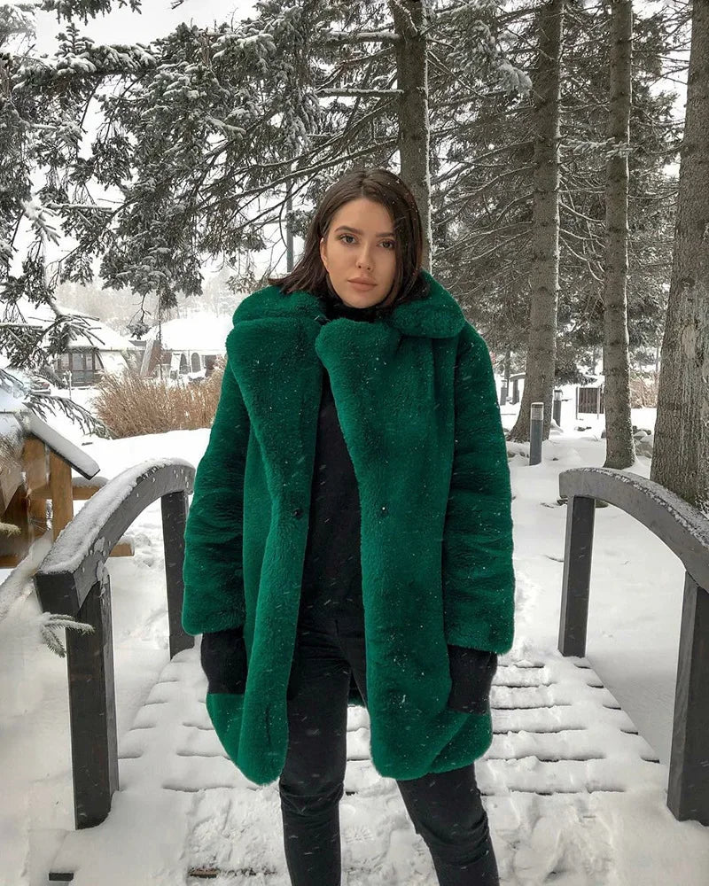 Thick Faux Fur Jacket Women Wine Red Autumn Winter Korean Maxi Coat Long Warm Luxury Fur Black Parkas Bontjas Furry Outerwear