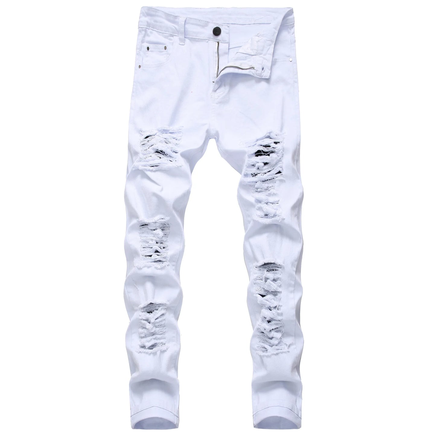 Straight Hole Destruction Trousers Distressed Jeans Men Denim Trousers Fashion Designer Brand White Pants Male Large Size 28-42