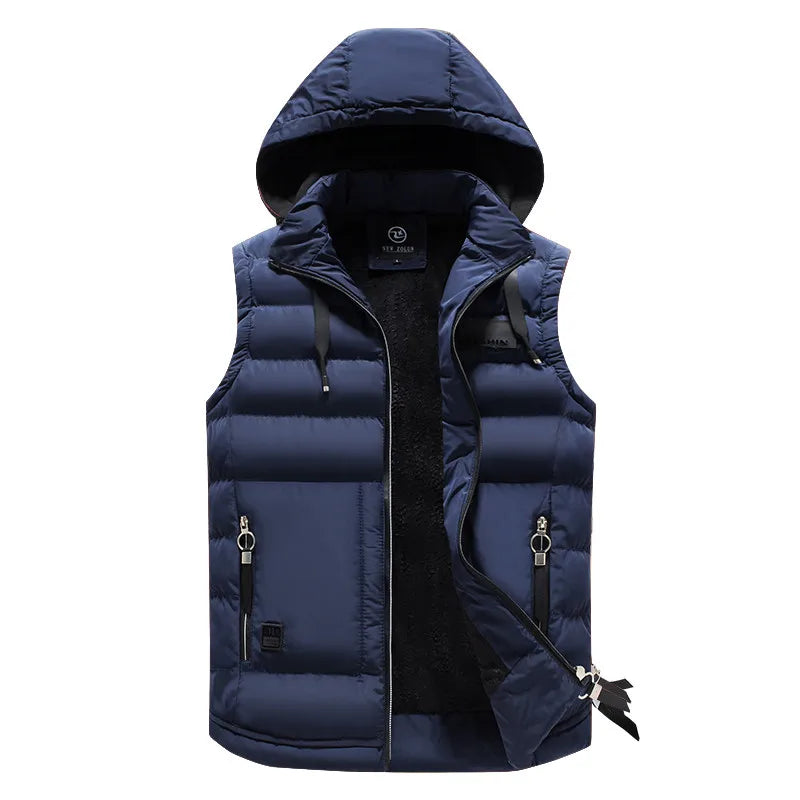 Mens Outdoors Vests 2024 Cotton-Padded Men's Winter Vest Warm Hooded Waistcoat Casual high quality hot sale Male Coats Vests