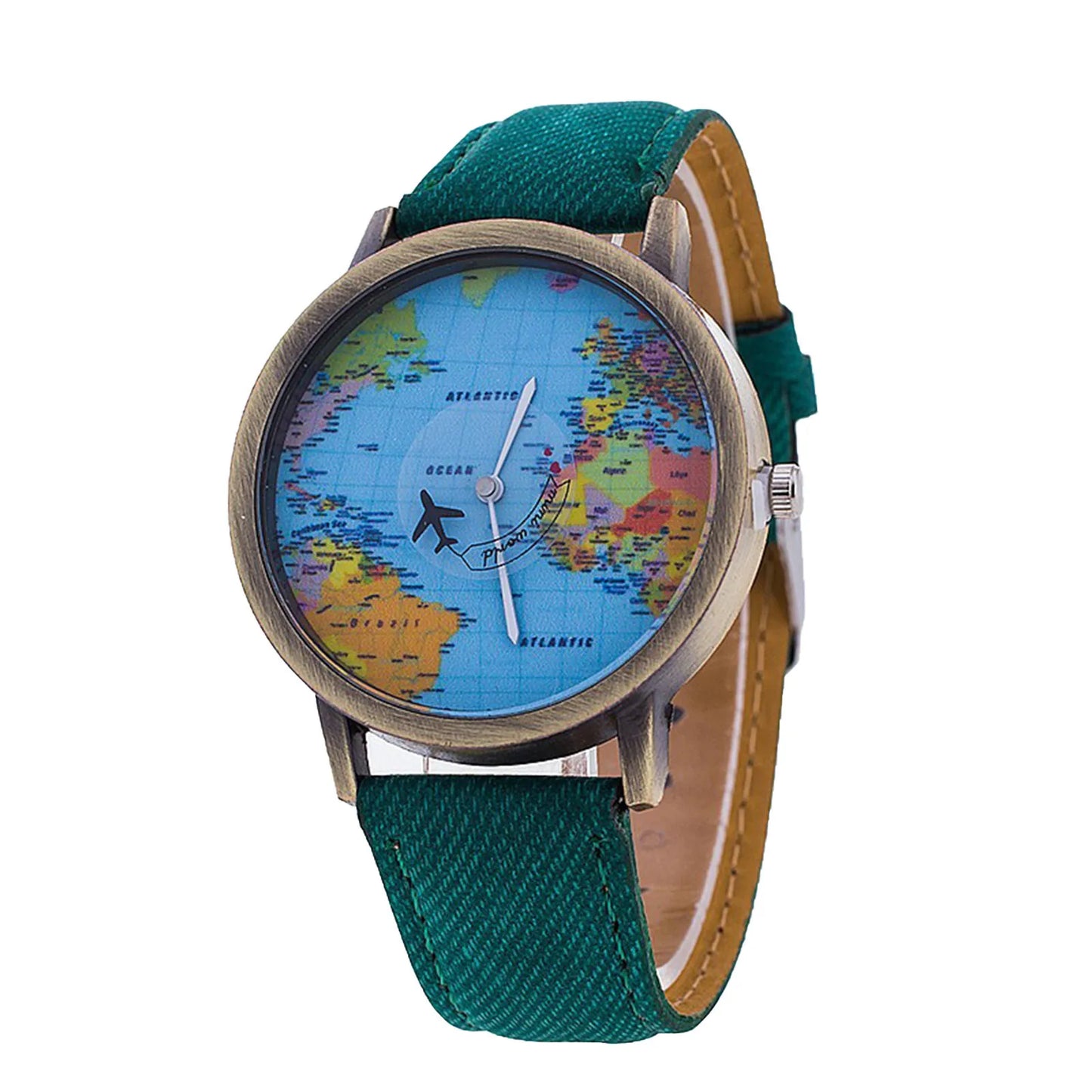 Fashion Retro Belt Quartz Watch Airplane Second Hand Map Watch Unisex Dial Design Elegant Watches for Ladies Gift montres femmes