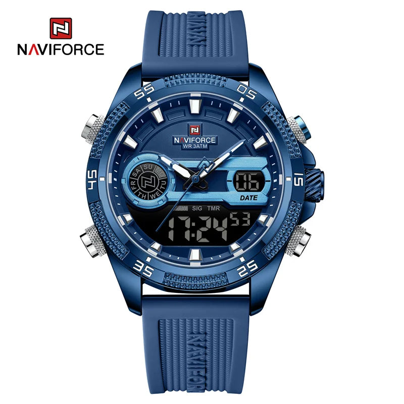 NAVIFORCE Military Sport Watches For Men Fashion Silicone Strap Waterproof Wrist watch Male Dual Display Luminous Alarm Clock