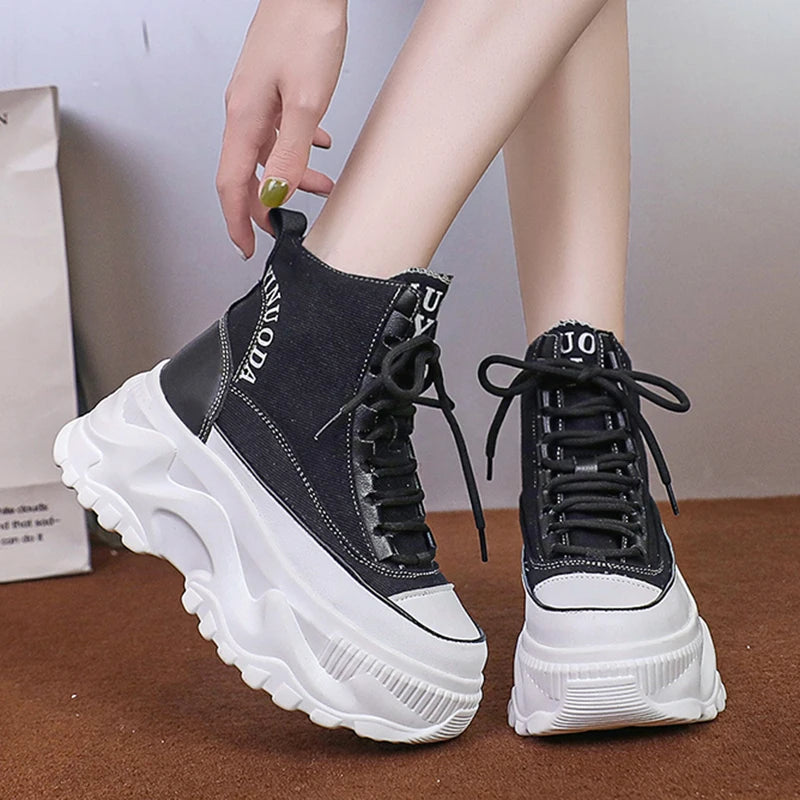 Fashion Pink Chunky Platform Motorcycle Boots Women Thick Bottom Lace up Ankle Botas Mujer Autumn Winter 2023 Vulcanized Shoes