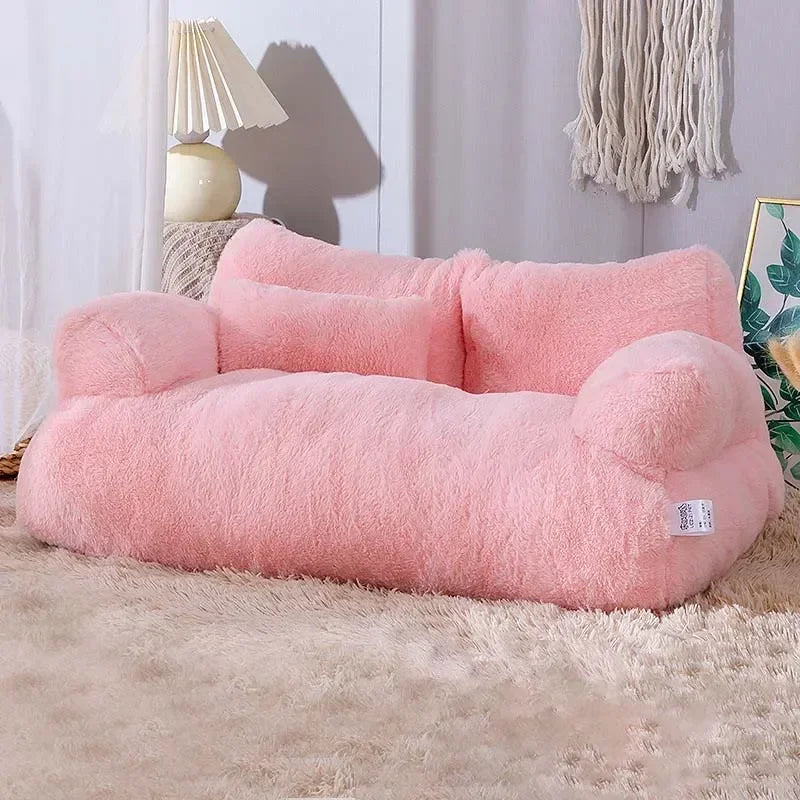 Pet Couch Bed with Pillow, Cat Sofa with Washable Cover, Calming Dog Bed with Non-Slip Bottom, Fluffy Cat Couch, Pet Furniture