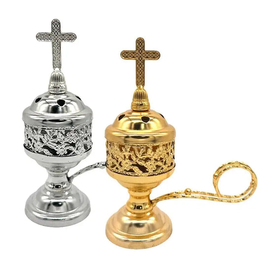 Metal Incense Burner Incense Cone Holder With Cross Catholic Resin Holder Vintage Design For Home & Church Decoration  ﻿