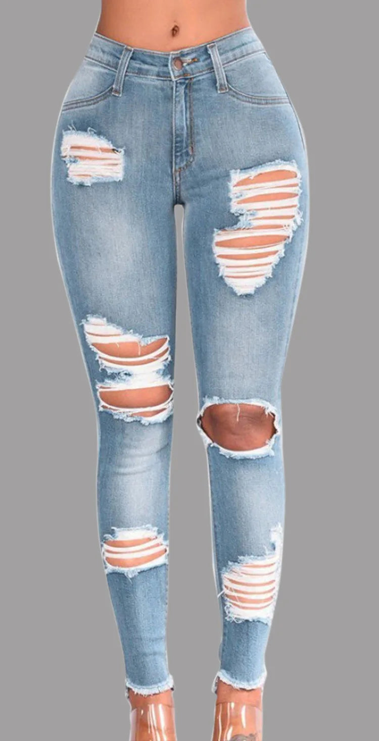 2022 Hot Sale Ripped Jeans For Women Fashion Slim Stretch Denim Pencil Pants Street Hipster Trousers Casual Female Clothing