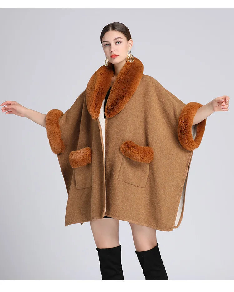 Autumn/winter New Style European American Fashion Loose Fit Woolen Jacket Cardigan Women's Imitation Rabbit Fur Collar E2018