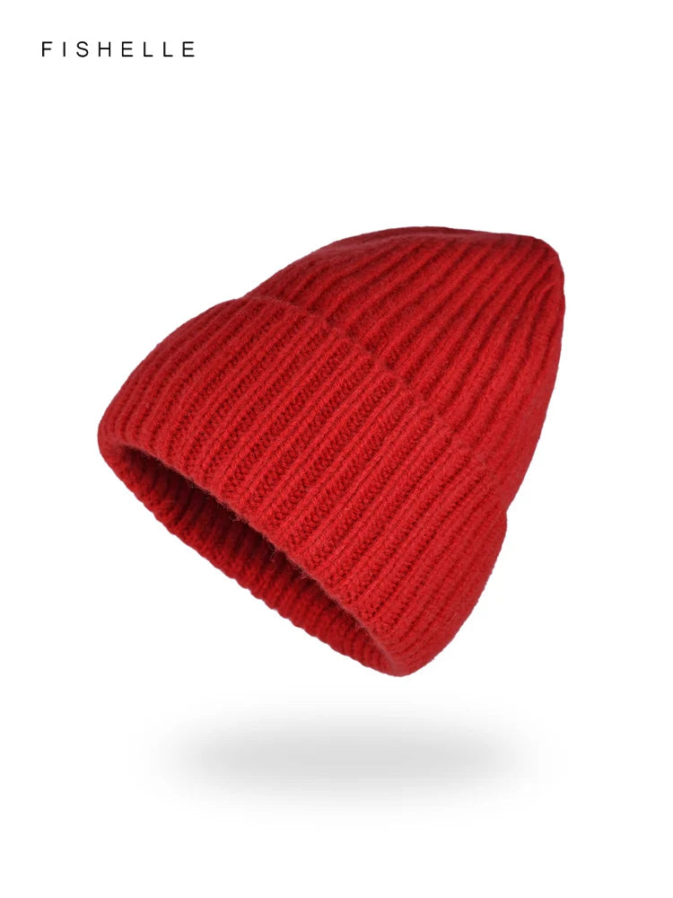 Einfarbig rot reine Wolle Hüte Frauen Männer warme Wollmütze Herbst Wintermütze Erwachsene Beanie neue gestrickte Mützen Luxus Urlaub Geschenk