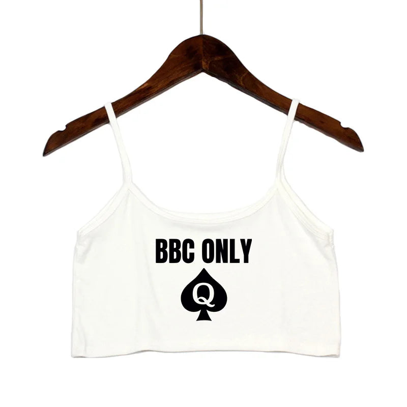 BBC ONLY Spades Crop Top for Women Sexy Letters Streetwear Girls Casual Clothes Elastic Camis Sleeveless Short Tank Top Bar