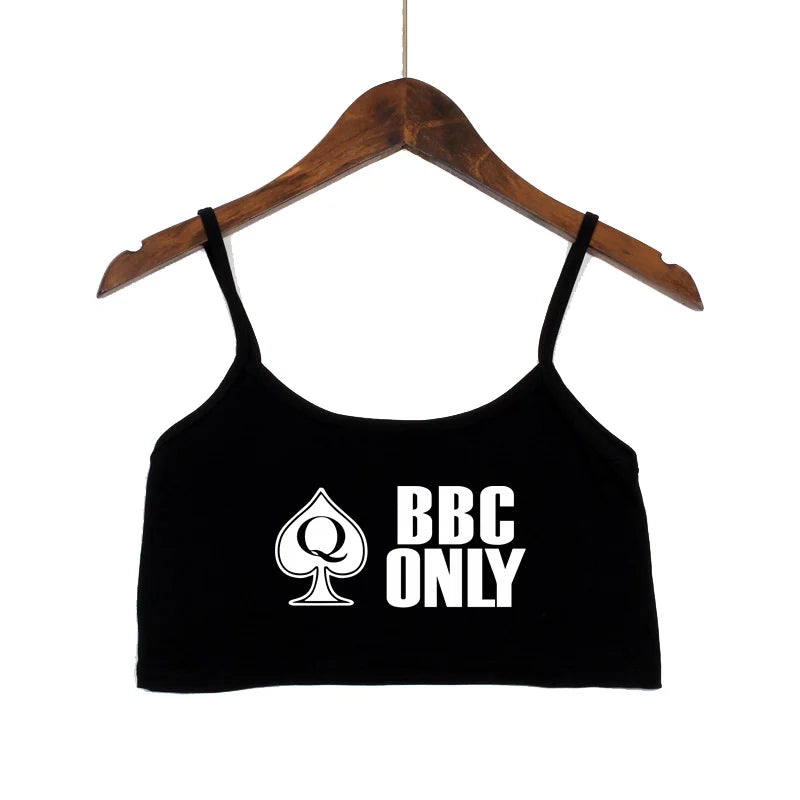 BBC ONLY Spades Crop Top for Women Sexy Letters Streetwear Girls Casual Clothes Elastic Camis Sleeveless Short Tank Top Bar