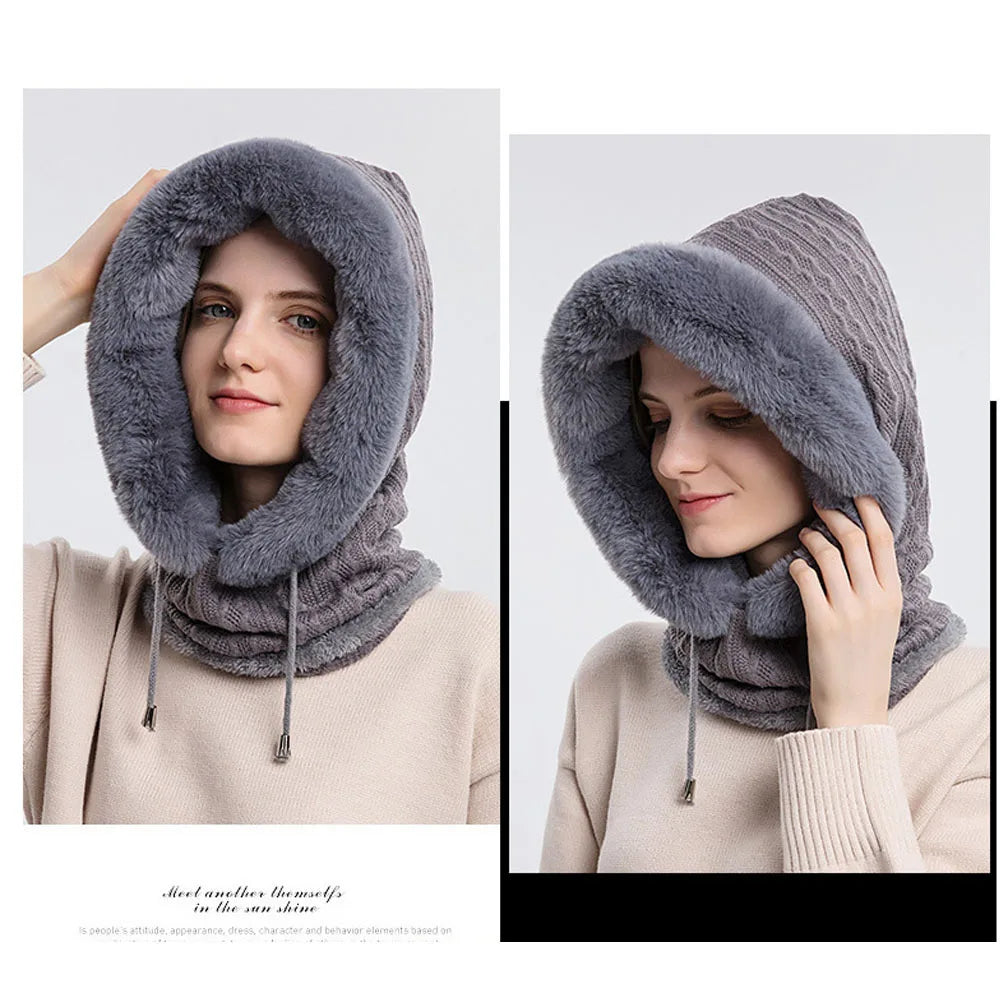 Winter Warme Beanie-Mützen Maske Schal Ring Sturmhaube Kapuzenpullover Strickmütze Einteiler Kordelzug Kapuze Outdoor Warmhalten Mützen