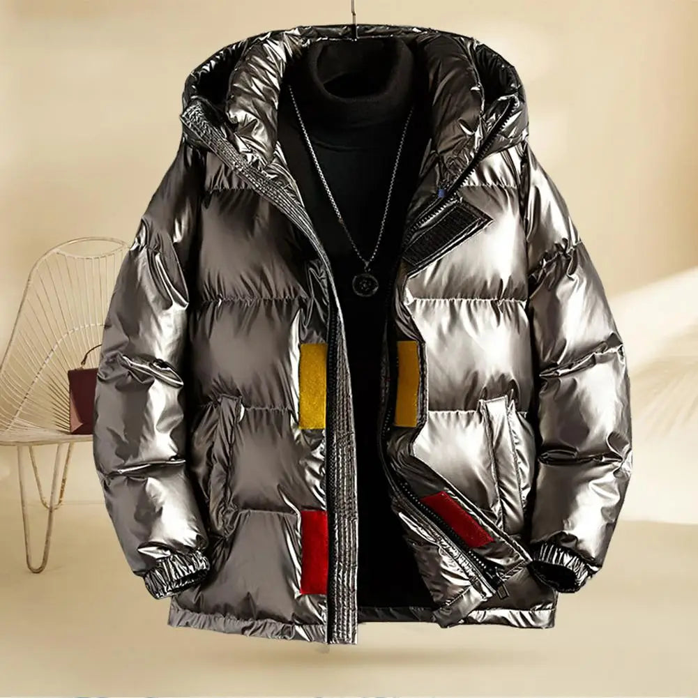 White Duck Down Jacket Men's Winter Fashion Casual Short Coat Shiny Hooded Windbreaker Youth Men Outwear Down Coat Male