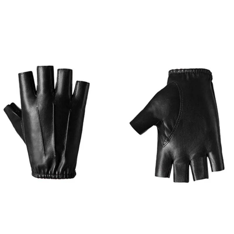 Men Women PU Leather Gloves Lovers Fingerless Mittens Black Half Finger Outdoor Tactical Mens Leather Driving Gloves