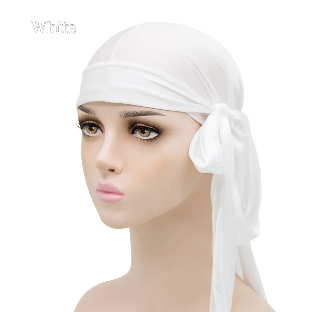 2024 New Satin Durag Turban Bonnet Wigs Durag Biker Headwrap Pirate Hat Cap For Men Hair Accessories Long Tail Straps Bandanas