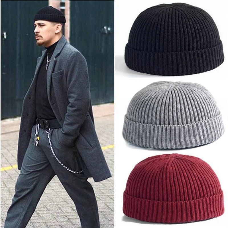 Knitted Hat for Men & Women Caps Wool Fashion Simple Warm Skullies Beanies Solid Autumn Winter Beanie Cap Trendy Style