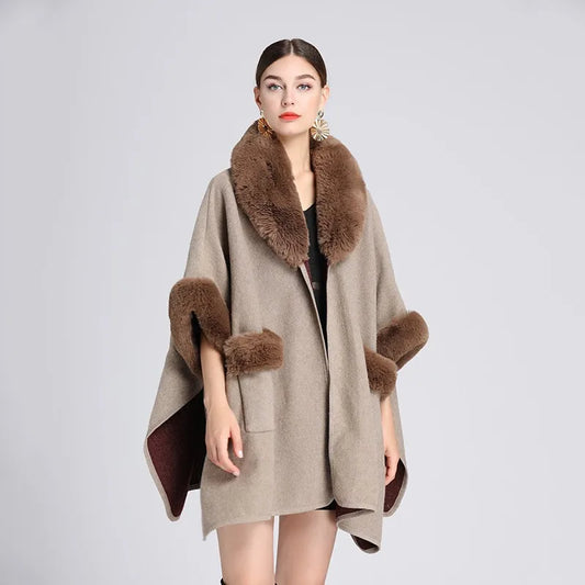 Autumn/winter New Style European American Fashion Loose Fit Woolen Jacket Cardigan Women's Imitation Rabbit Fur Collar E2018