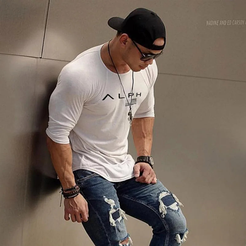 Men's Gym Clothing Bodybuilding T Shirt Running Sweatshirt Breathable Fitness Casual Male Long Sleeve Tshirt Cotton Tops