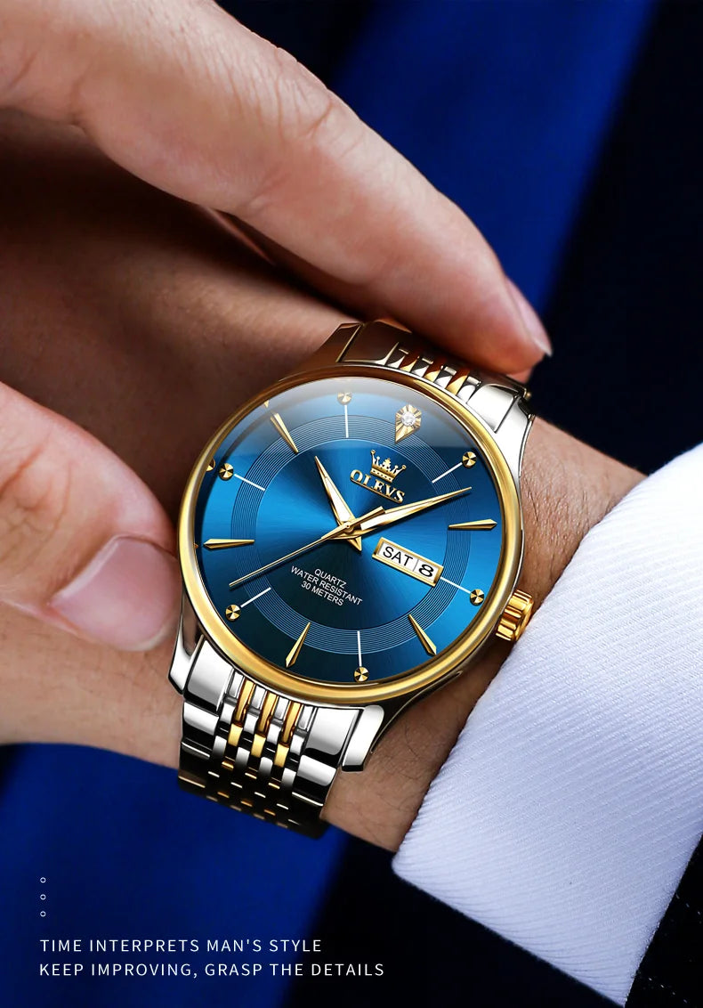 OLEVS Gold Uhr für Männer Original Quarz Uhr Luxus Elegante Woche Datum Leuchtende Wasserdicht edelstahl herren Uhren Trend