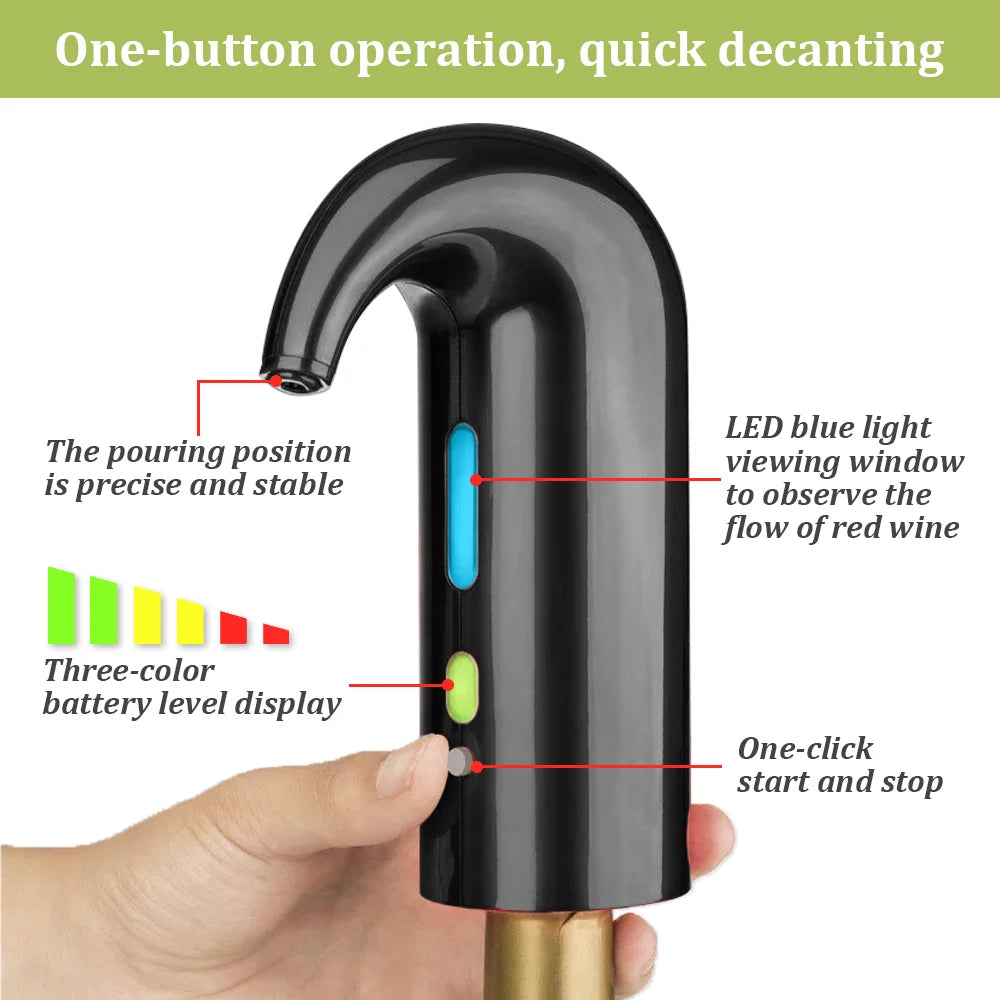 USB Rechargeable Electric Wine Pourer Wine Aerator Portable Pourer Instant Wine Decanter Dispenser Pump One-Touch Automatic