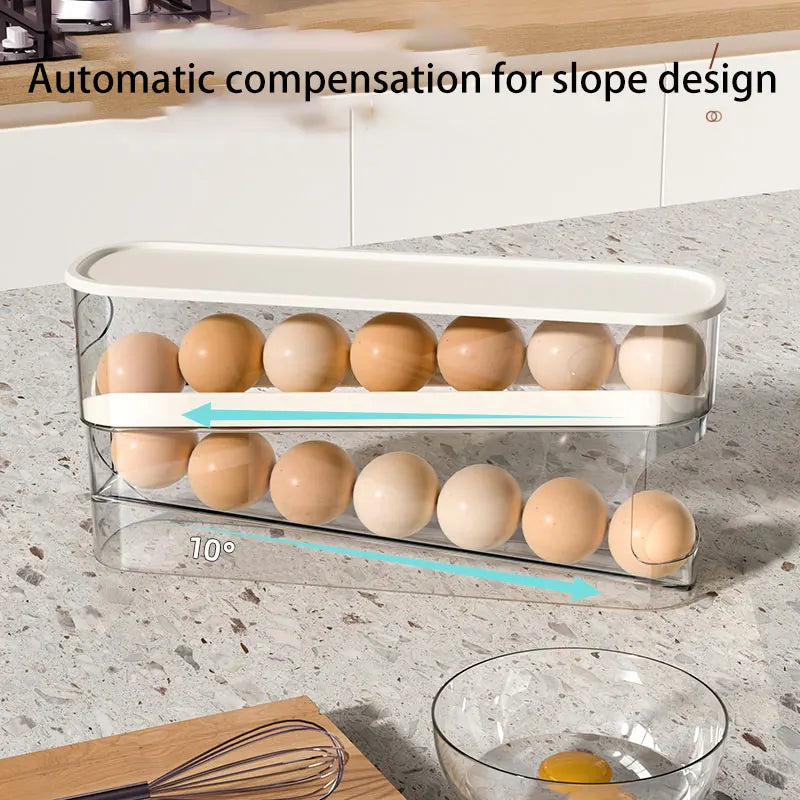 Egg Storage Rack, Double-Layer Automatic Rolling Egg Box, Kitchen Refrigerator Storage Box, Transparent Preservation Box