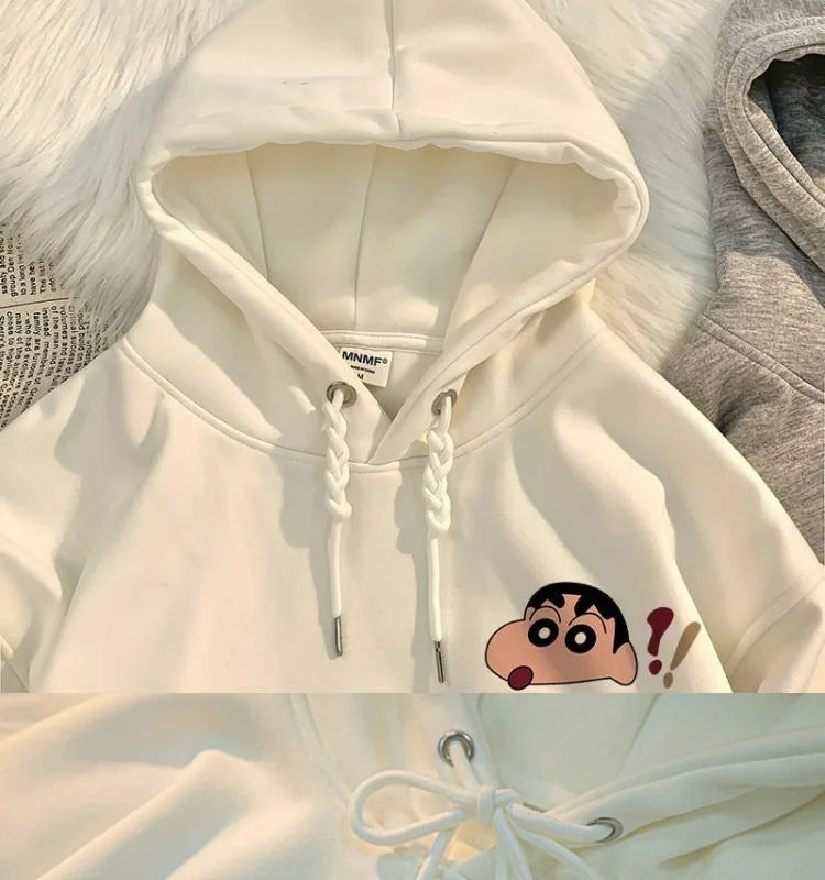 Anime Cartoon Crayon Shin chan Hoodie Couple Style Fashionable Casual Cute Plush Hoodie Autumn/Winter New Loose Shoulder Top