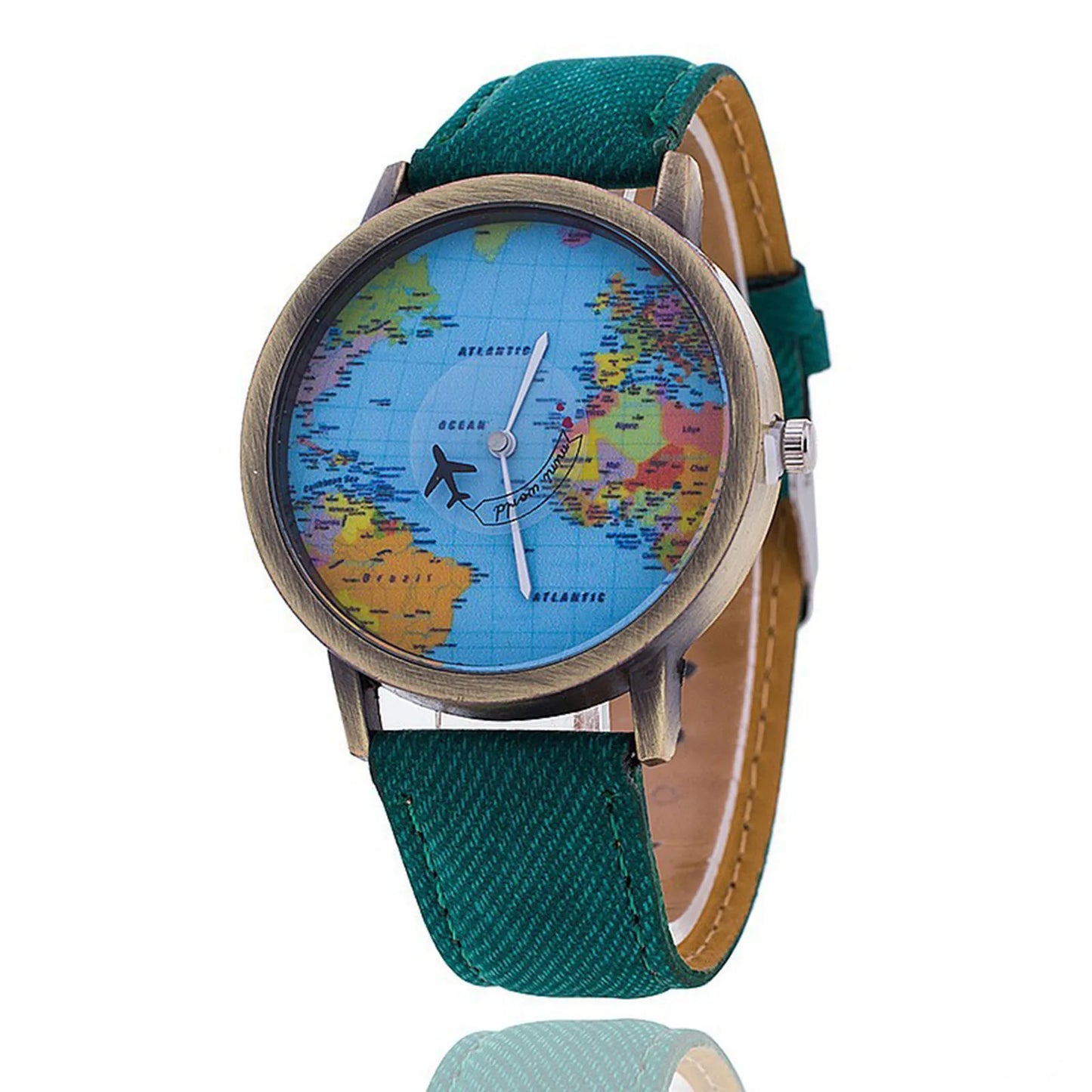 Fashion Retro Belt Quartz Watch Airplane Second Hand Map Watch Unisex Dial Design Elegant Watches for Ladies Gift montres femmes