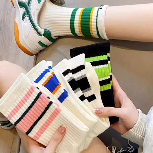 New Fashion Colorful Striped Sports Socks Women Fitness Cycling Running Socks Men Basketball Socks Student Couple Casual Socks