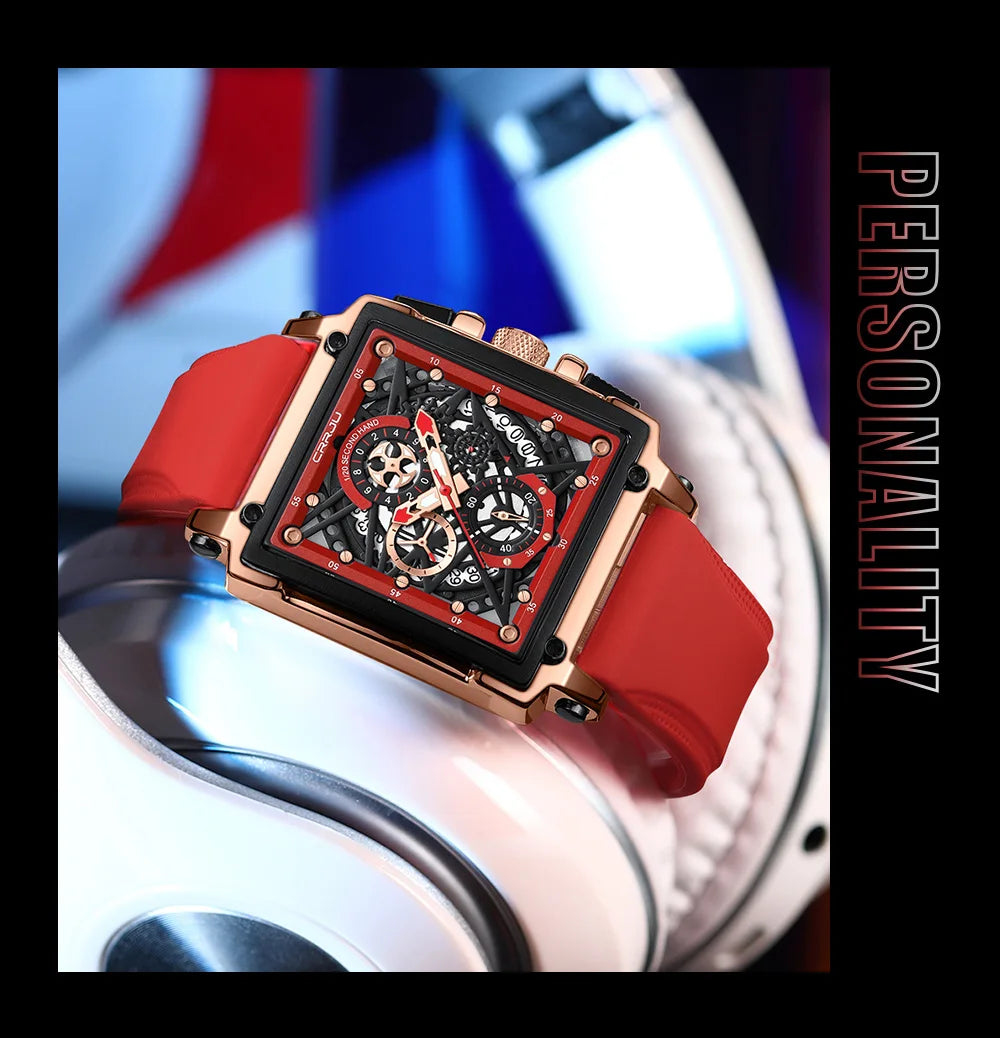 CRRJU Fashion Sports Watches with Large Dial Unique RectangularHollow Design Quartz Wristwatches with Chrongraph Auto Date