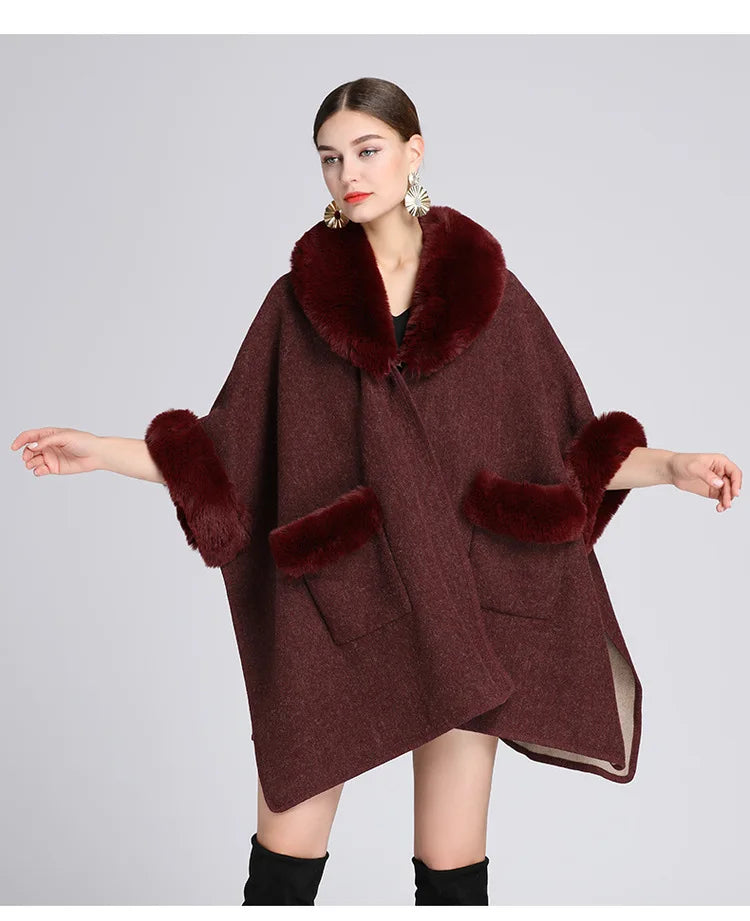 Autumn/winter New Style European American Fashion Loose Fit Woolen Jacket Cardigan Women's Imitation Rabbit Fur Collar E2018