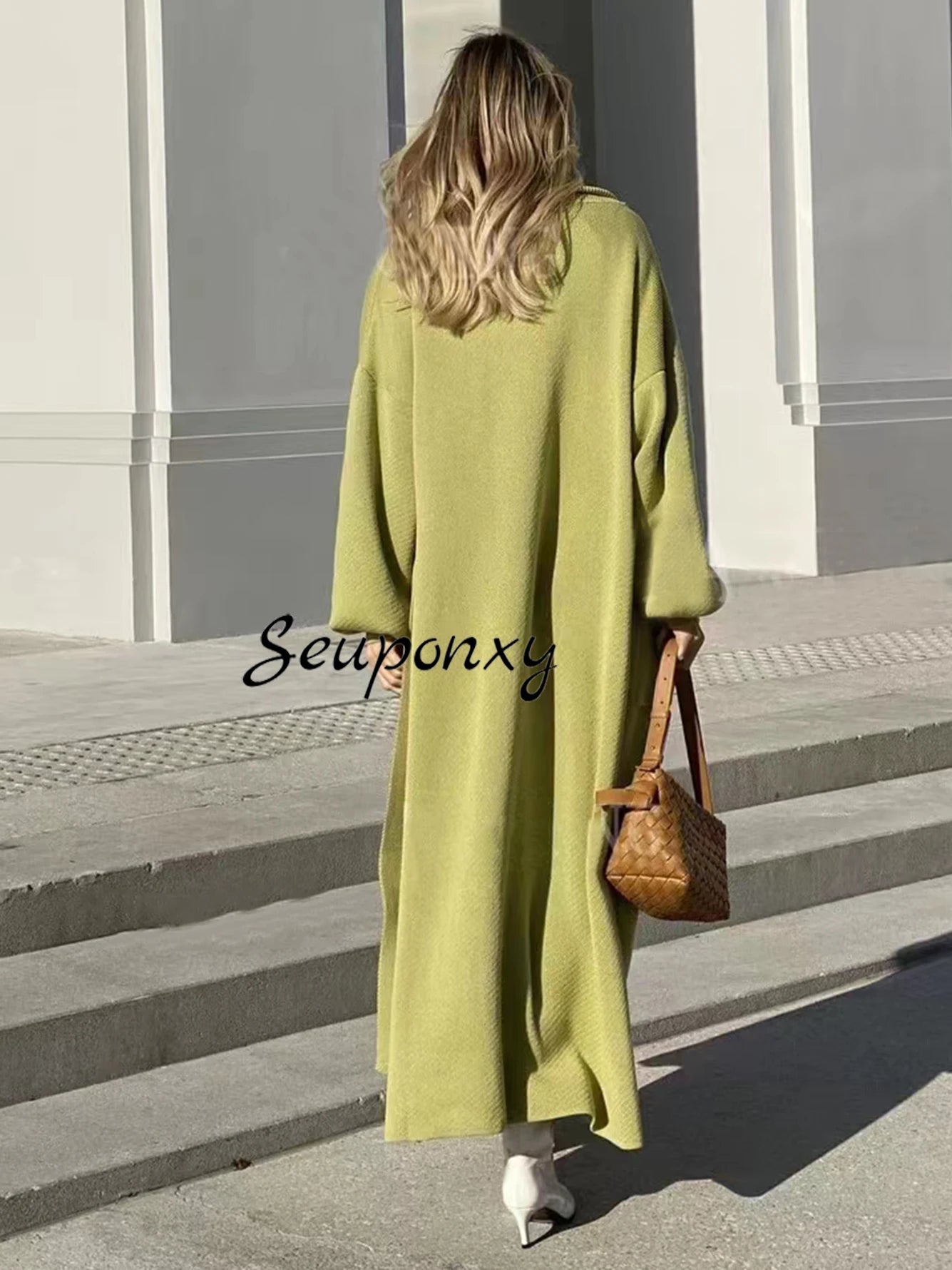 High Quality Women'S Solid Color Knitted Set, Sexy Long Sleeved Loose Long Cardigan Jacket+Sleeveless Dress Casual Two-Piece Set